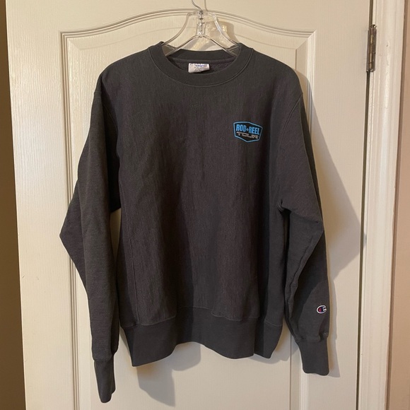Champion Sweatshirt Mens M Gray Reverse Weave Graphic Crewneck Rod + Reel Tour - Picture 6 of 7